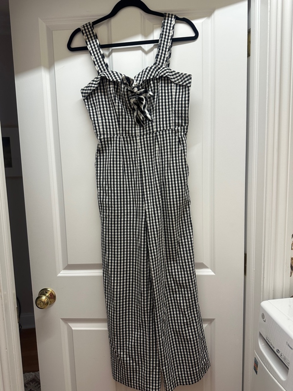 Tanya Taylor Gingham Tie-Front Jumpsuit in Black & White - size 0